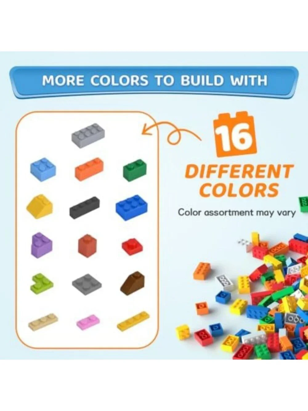 1800-Piece Building Bricks Set with Sticky Plates, Flowers, Trees & 14 Colors